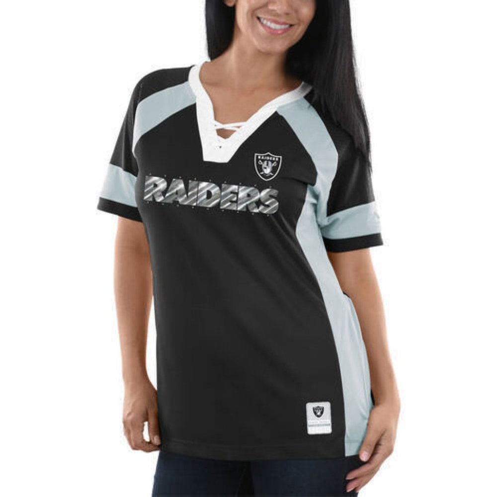 NEW NFL Las Vegas Raiders Majestic Draft Me Fashion Top Women Shirt BLING S or L